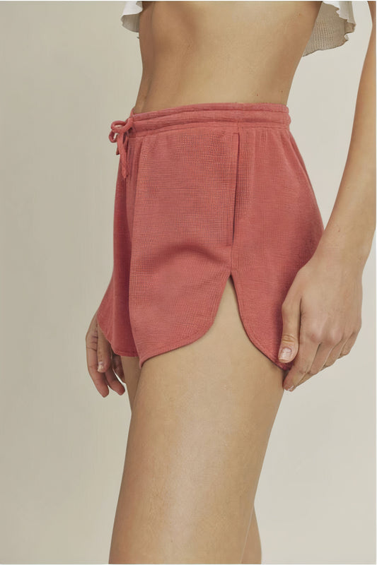 DOLPIN SHORTS WITH ELASTIC WAISTBAND - RED